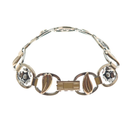 925 Sterling Silver 1/20 10K Gold Filled Antique Art Deco Flower Bracelet 7"