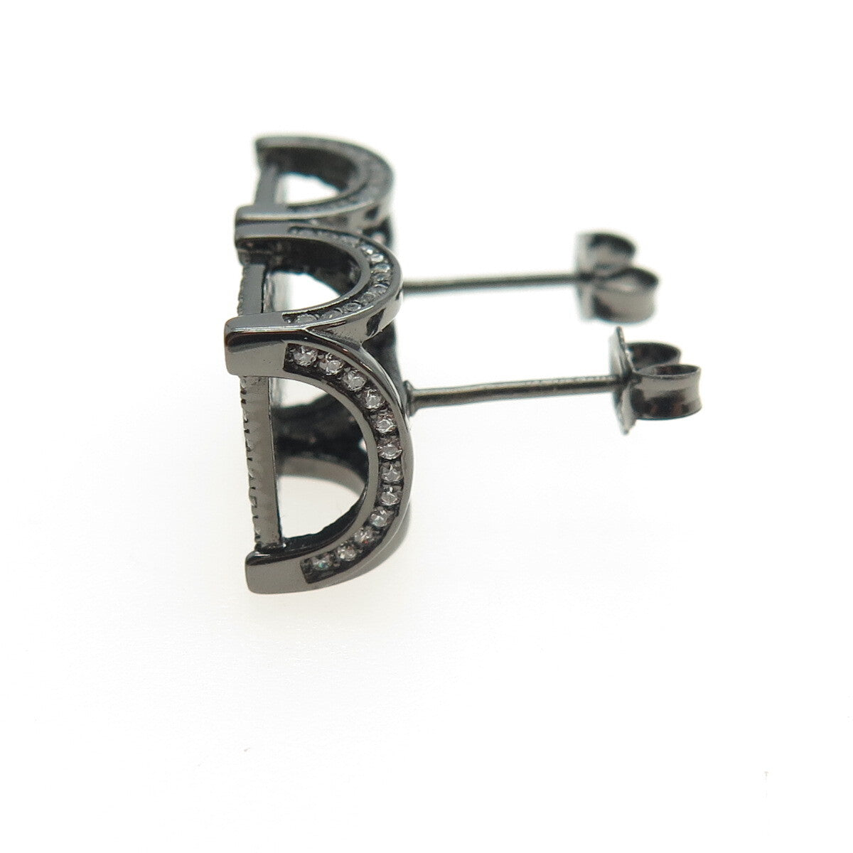925 Sterling Silver Round-Cut C Z Black Rhodium Stud Earrings