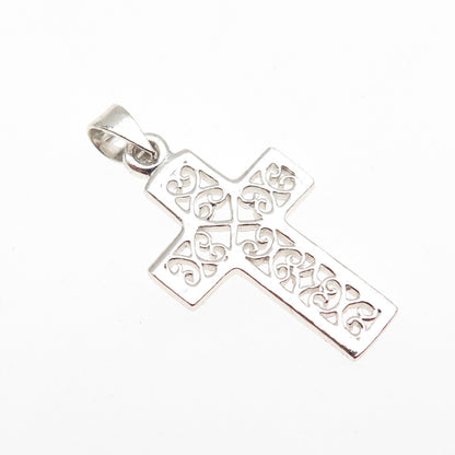 925 Sterling Silver Vintage Ornate Heart Cross Charm Pendant
