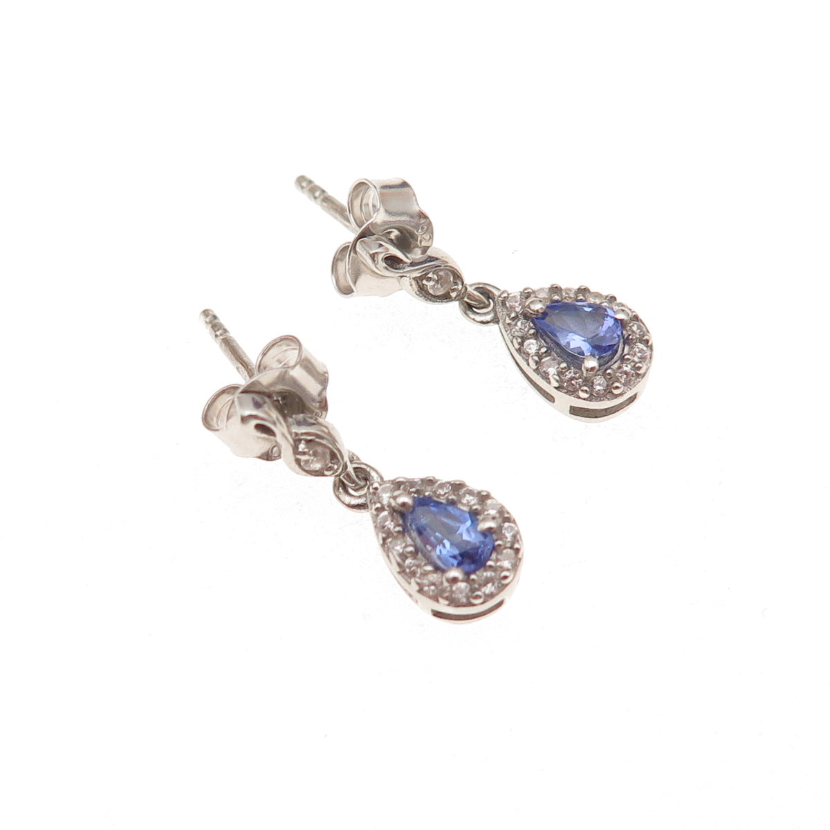 D'Joy 925 Sterling Silver Real Tanzanite & White Topaz Teardrop Dangle Earrings