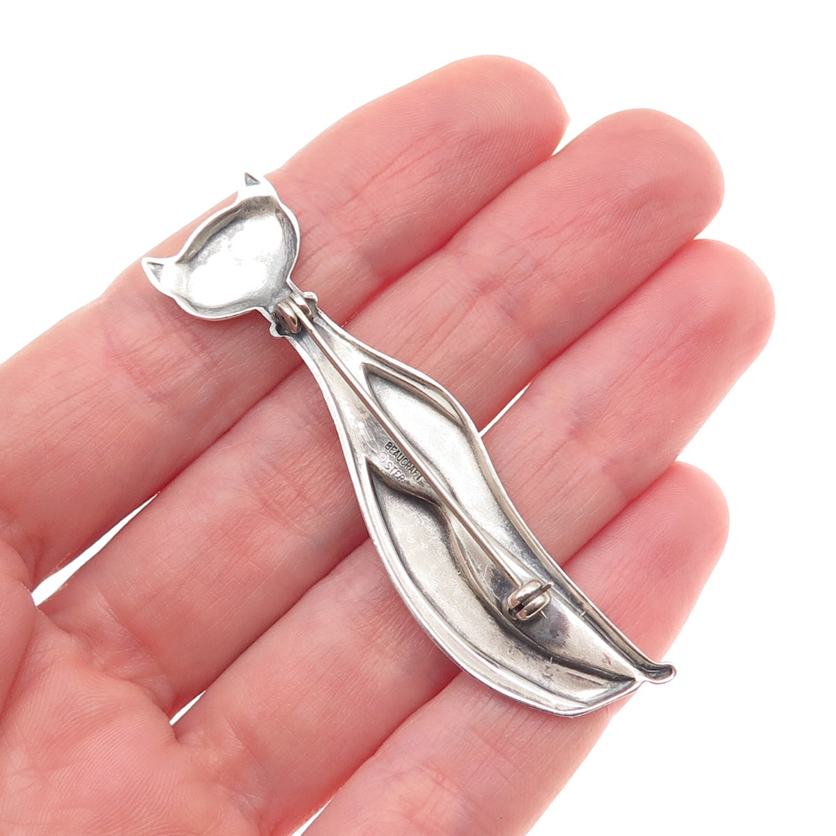 Beaucraft 925 Sterling Silver Vintage Modernist Cat Oxidized Pin Brooch