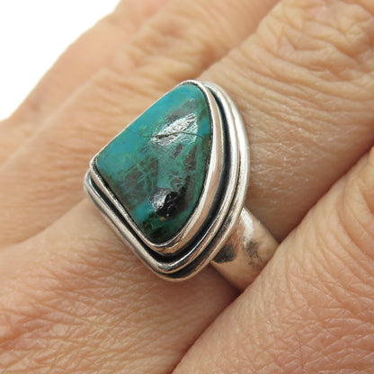 925 Sterling Silver Vintage Real Kingman Turquoise Shark Fin Ring Size 8.25