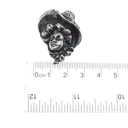 925 Sterling Silver Vintage Victorian Lady Oxidized Pin Brooch