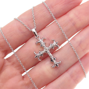 925 Sterling Mexico Real Diamond Fleur de Lis Cross Cable Chain Necklace 18"