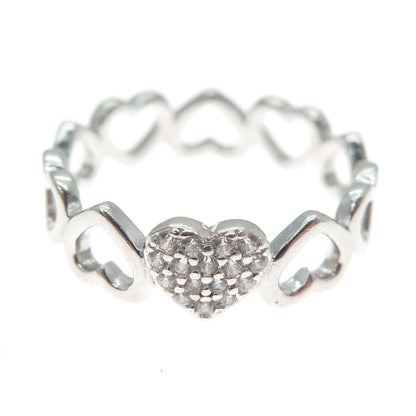 925 Sterling Silver Round-Cut C Z Heart All Around Ring Size 8
