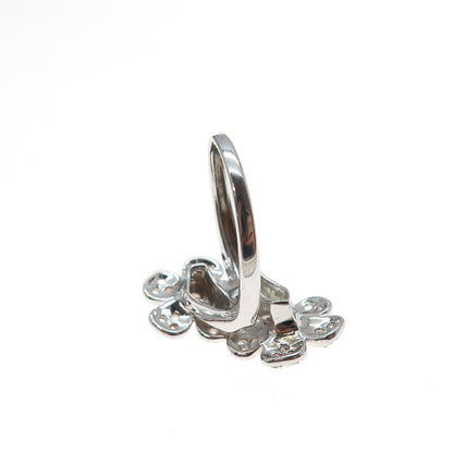 SAI 925 Sterling Silver Round-Cut C Z Flower Bypass Ring Size 7