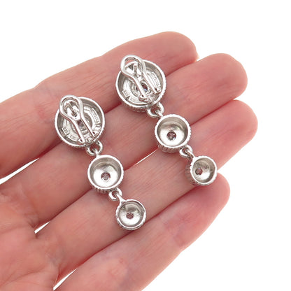 Judith Ripka 925 Sterling Silver Round-Cut C Z Omega Back Dangle Earrings