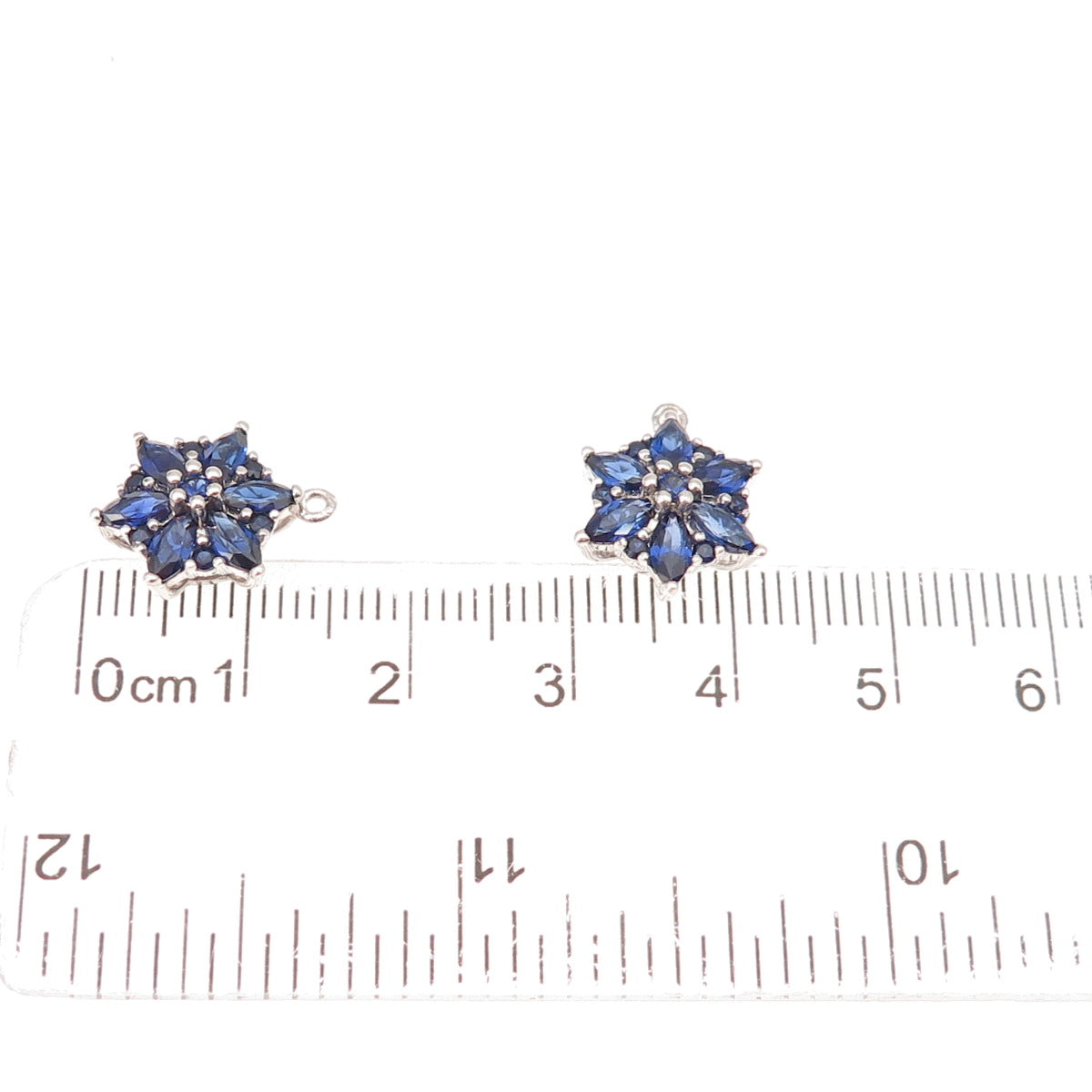 925 Sterling Silver Real Marquise & Round-Cut Sapphire Floral Jacket Earrings