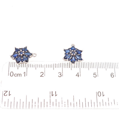 925 Sterling Silver Real Marquise & Round-Cut Sapphire Floral Jacket Earrings