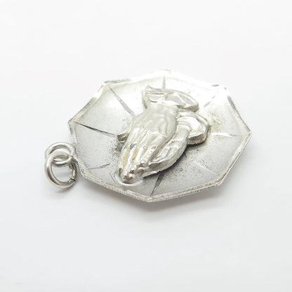 925 Sterling Silver Vintage Catamore Hands in Prayer Charm Pendant