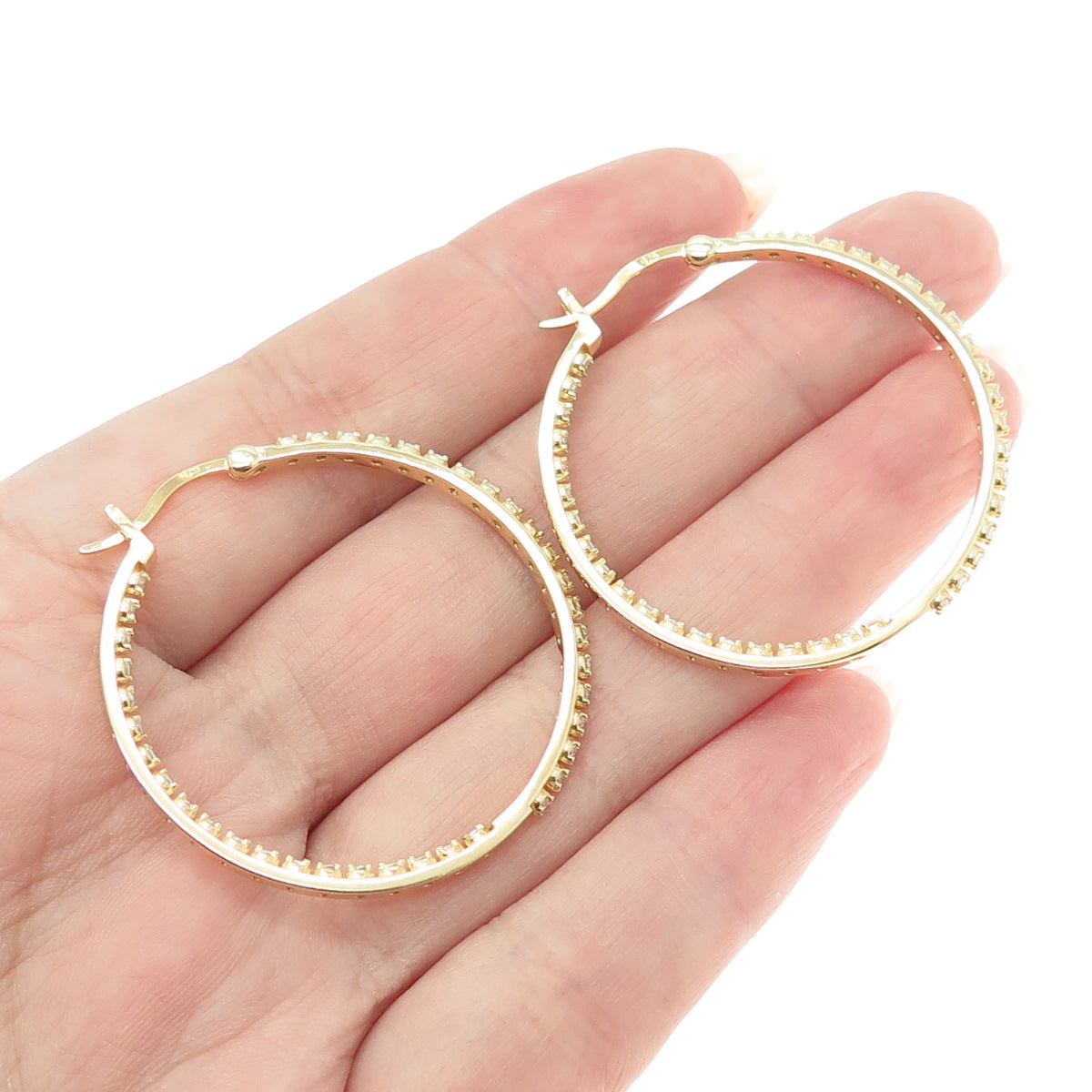 DEE BERKLEY JEWELRY 925 Sterling Silver Gold Plated C Z Hinged Hoop Earrings