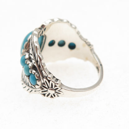 925 Sterling Silver Real Sleeping Beauty Turquoise Floral Ring Size 8.25