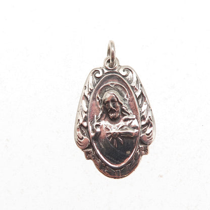 HMH Religious Sterling Silver Antique Art Deco Jesus & St. Mary Charm Pendant