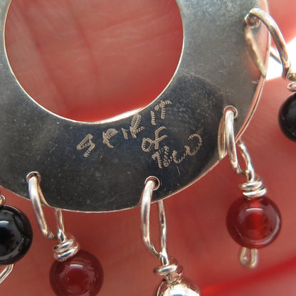 SPIRIT OF TWO Sterling Vintage 1990 Black White Onyx Carnelian Hematite Earrings