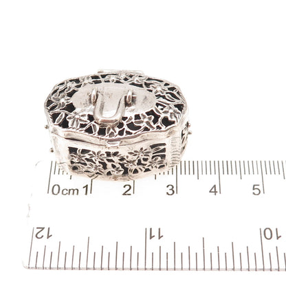 925 Sterling Silver Vintage Floral Oxidized Pill / Snuff Box Pendant
