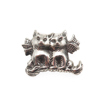 Beau 925 Sterling Silver Vintage Cat Couple Oxidized Pin Brooch