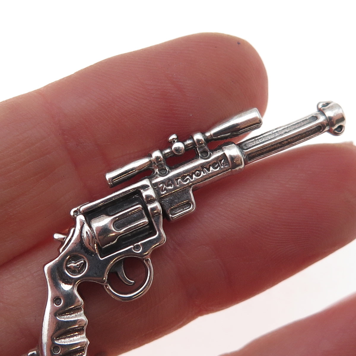 925 Sterling Silver Vintage Revolver Key Fob Chain