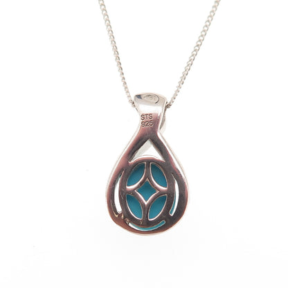 Chuck Clemency 925 Sterling Real Turquoise White Topaz Cuban Chain Necklace 20"