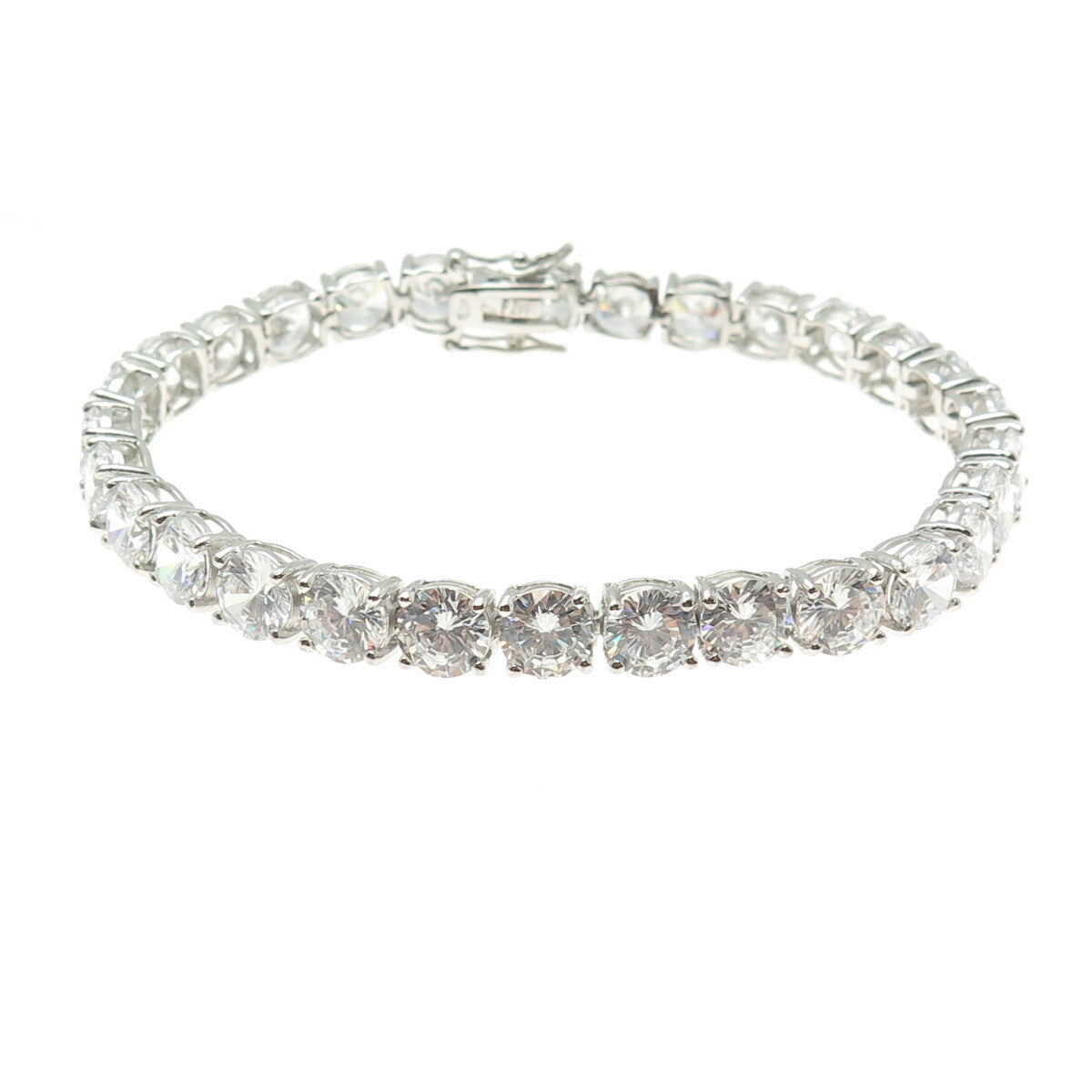 925 Sterling Silver Round-Cut C Z Tennis Link Bracelet 7"