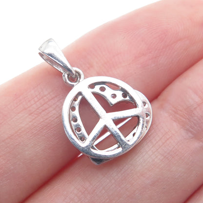 925 Sterling Silver ATI C Z Open Heart & Symbol of Peace Minimalist Pendant