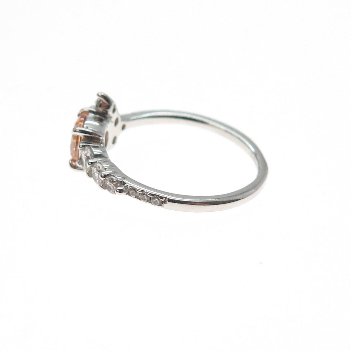 BOMB PARTY 925 Sterling Silver Round-Cut Champagne & White C Z Ring Size 7.25