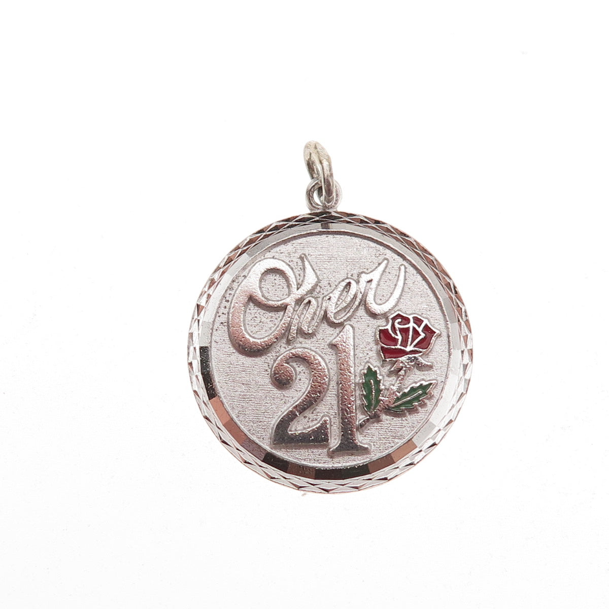 Griffith & Sons 925 Sterling Silver Vintage Enamel Over 21 Rose Charm Pendant