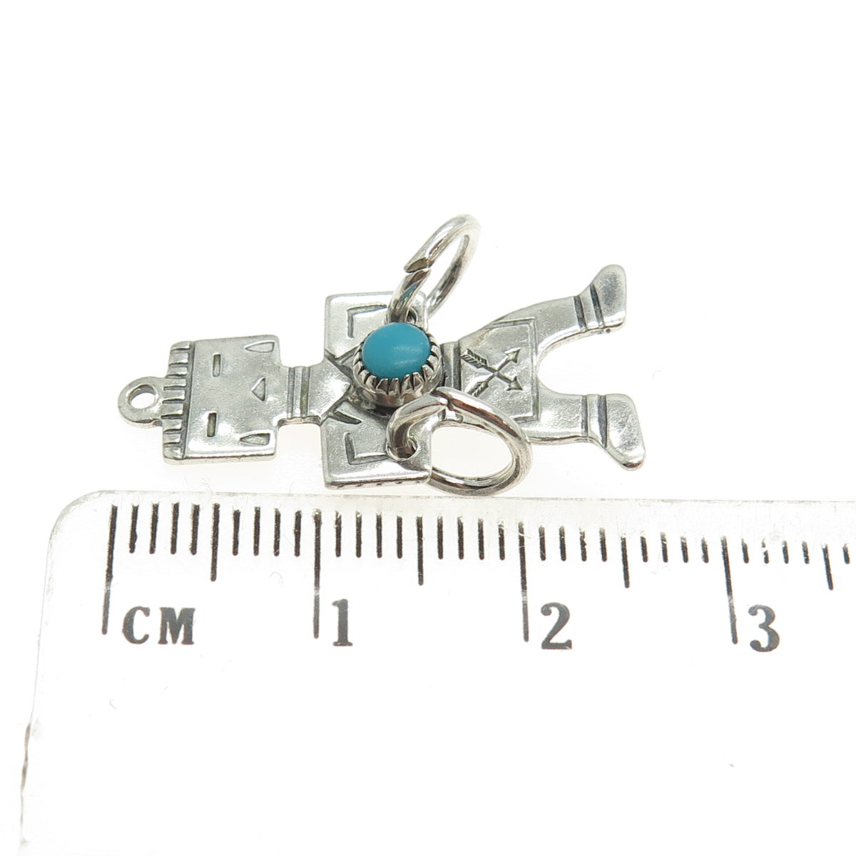 Old Pawn 925 Sterling Silver Vintage Turquoise Snake Eye Kachina Doll Pendant