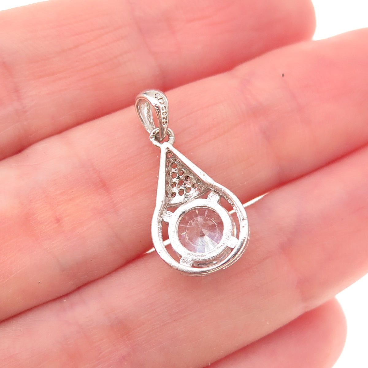 925 Sterling Silver Round-Cut C Z Teardrop Charm Pendant