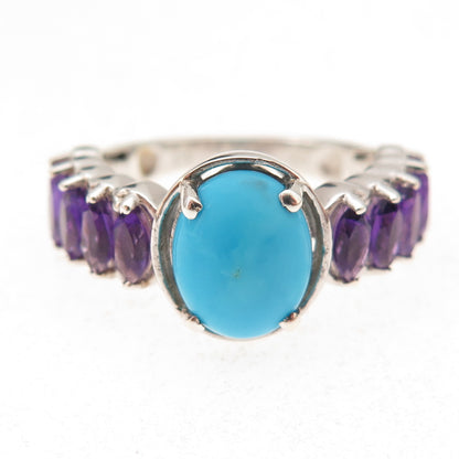 Chuck Clemency 925 Sterling Silver Real Turquoise & Amethyst Ring Size 8