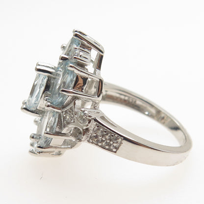 DBJ DEE BERKLE 925 Sterling Silver Real Light Blue & White Topaz Ring Size 8