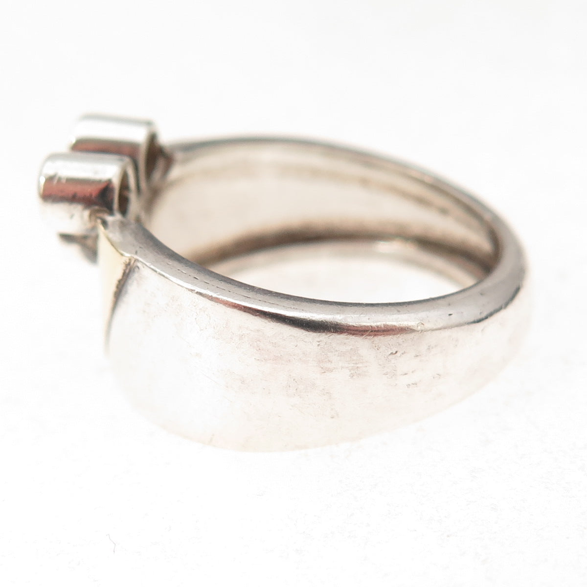 925 Sterling Silver 14K Gold Vintage Round-Cut C Z Modernist Ring Size 7.75