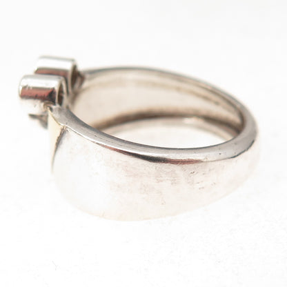925 Sterling Silver 14K Gold Vintage Round-Cut C Z Modernist Ring Size 7.75
