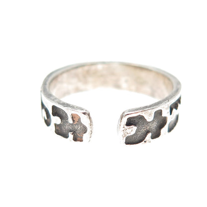 925 Sterling Silver Vintage Runic Symbols Oxidized Adjustable Band Ring Size 6