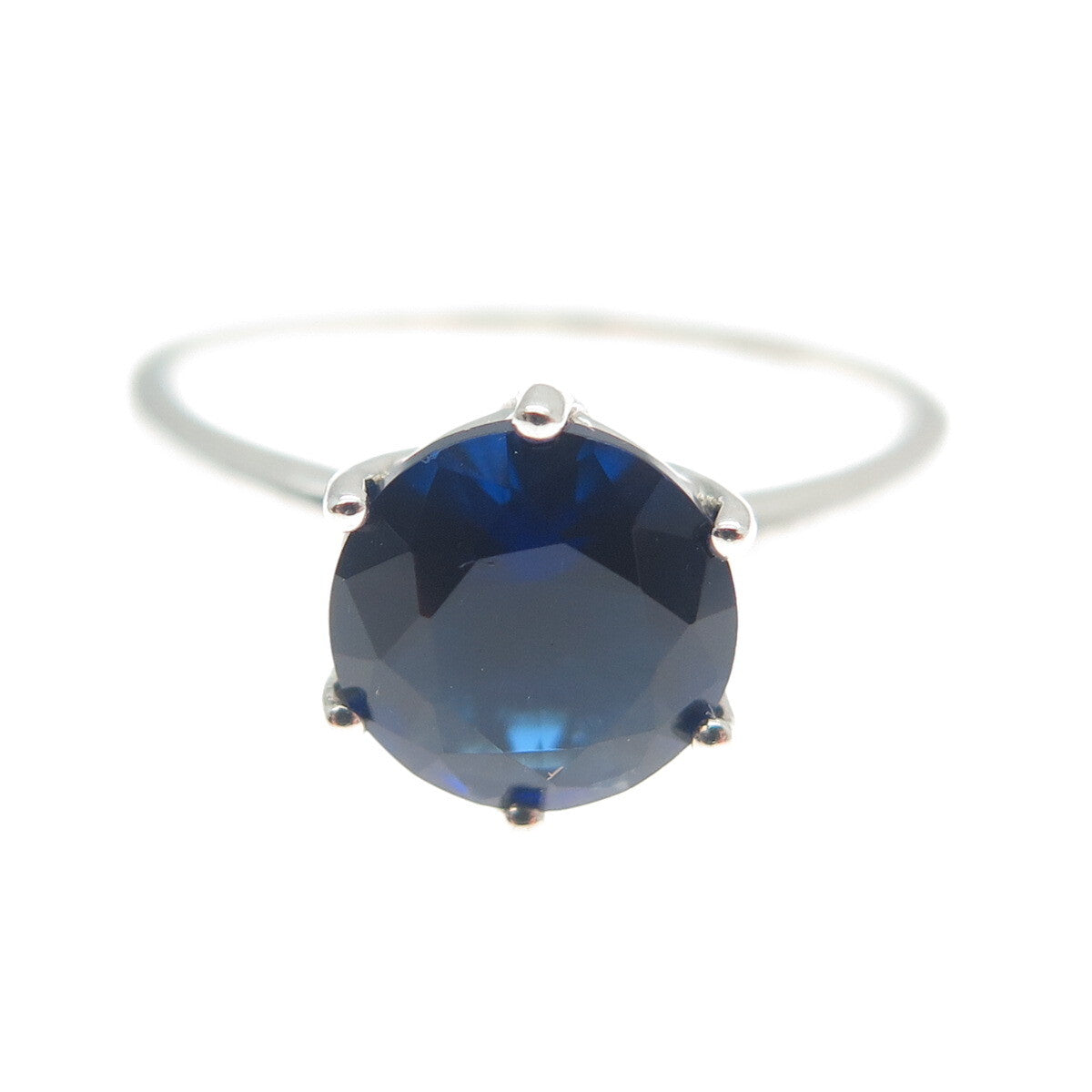 DAZZLERS 925 Sterling Silver Round-Cut Nano Blue Sapphire Ring Size 8