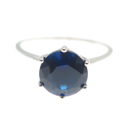 DAZZLERS 925 Sterling Silver Round-Cut Nano Blue Sapphire Ring Size 8
