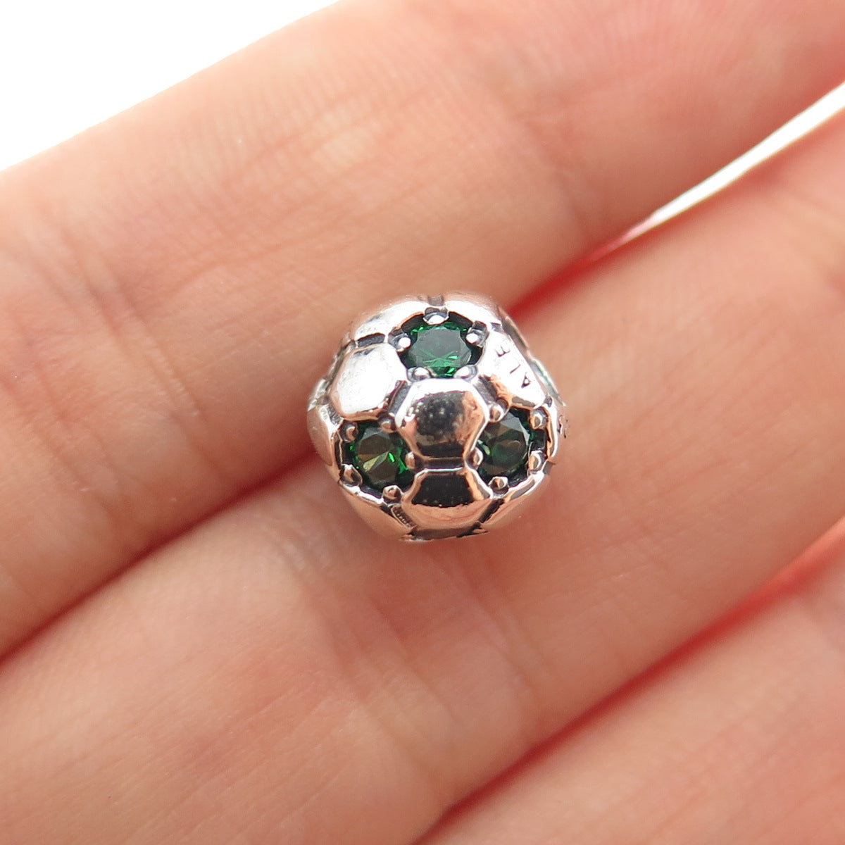 PANDORA 925 Sterling Silver Real Chrome Diopside Soccer Ball Slide Bead Charm