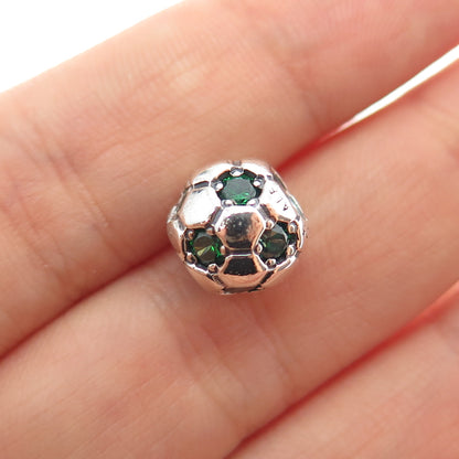 PANDORA 925 Sterling Silver Real Chrome Diopside Soccer Ball Slide Bead Charm