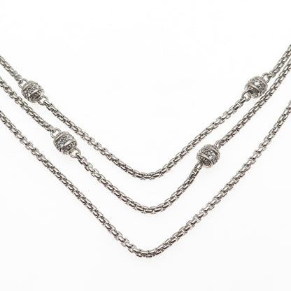 JUDITH RIPKA Sterling Silver C Z Station Round Box 3-Strand Chain Necklace 18"