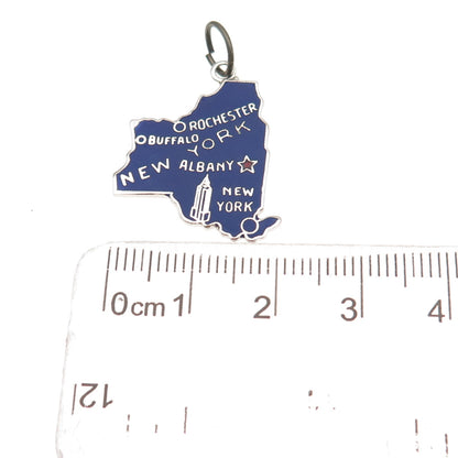 925 Sterling Silver Vintage Enamel New York State Map Charm Pendant
