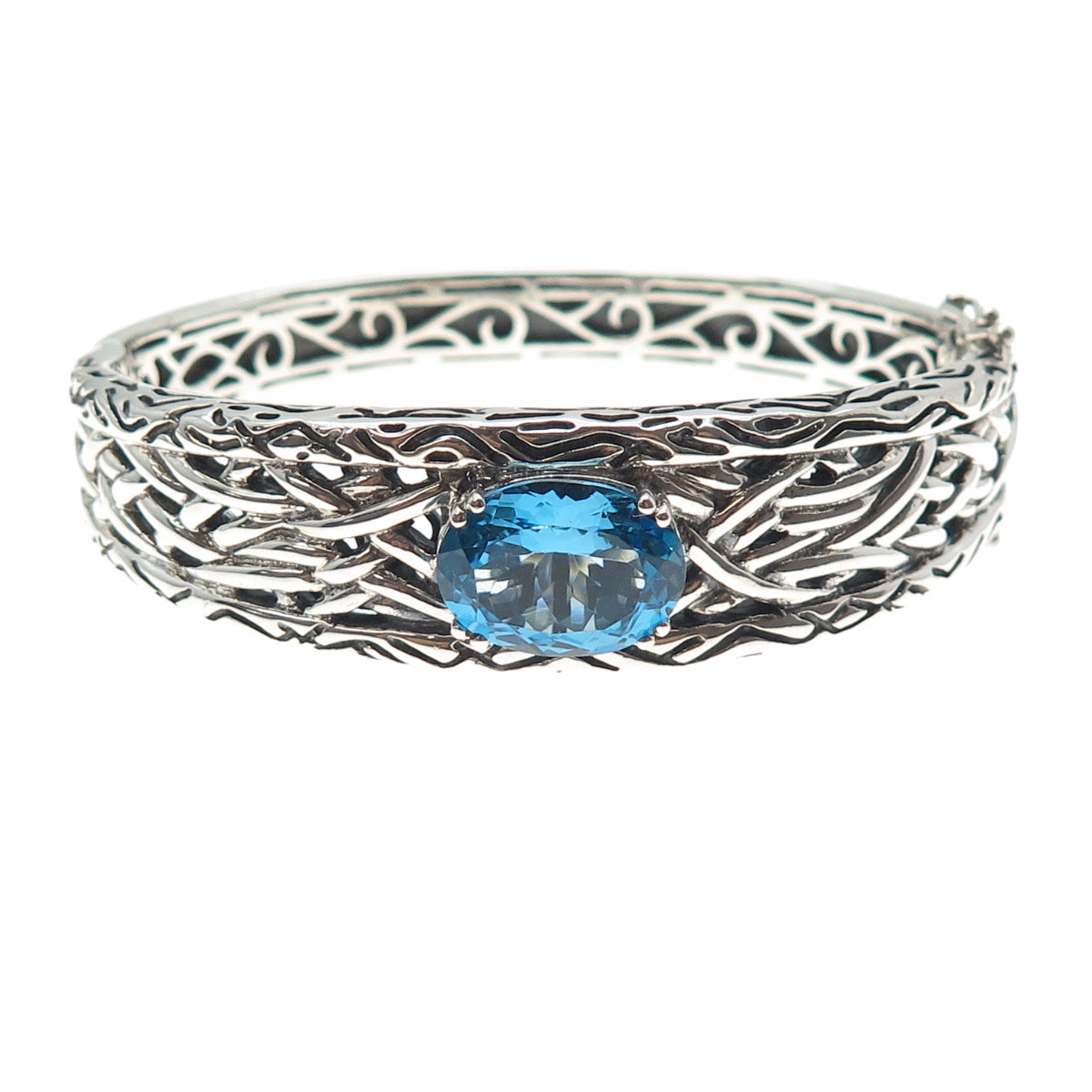 EFFY 925 Sterling Silver Real Blue Topaz Lagoon Bangle Bracelet 7"