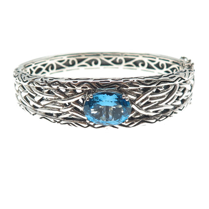 EFFY 925 Sterling Silver Real Blue Topaz Lagoon Bangle Bracelet 7"