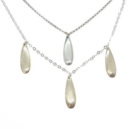 925 Sterling Silver 2-Tone Vintage Modernist Teardrop Double Chain Necklace 16"
