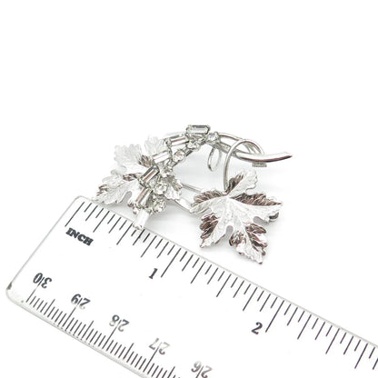 925 Sterling Silver Vintage Carl Art Rhinestone Leaves Pin Brooch