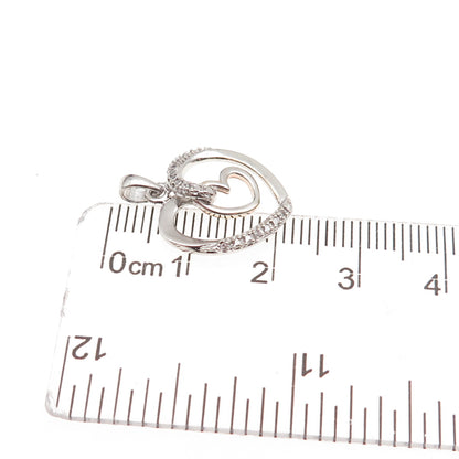 925 Sterling Silver Round-Cut C Z Double Heart Mini Charm Pendant