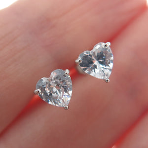 925 Sterling Silver Heart-Cut C Z Stud Earrings