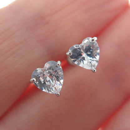 925 Sterling Silver Heart-Cut C Z Stud Earrings