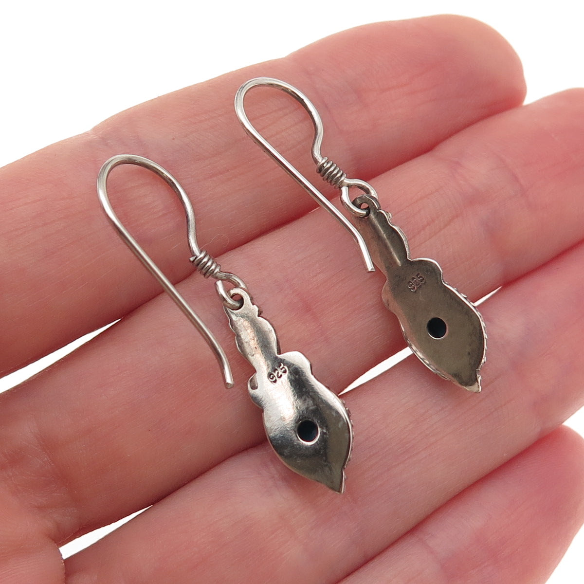 925 Sterling Silver Vintage Real Bisbee Turquoise Oxidized Dangle Earrings