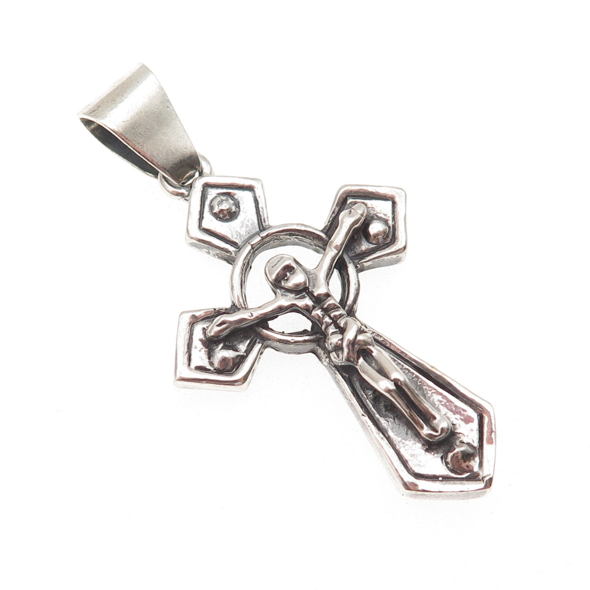 925 Sterling Silver Vintage Crucifix Cross Oxidized Charm Pendant