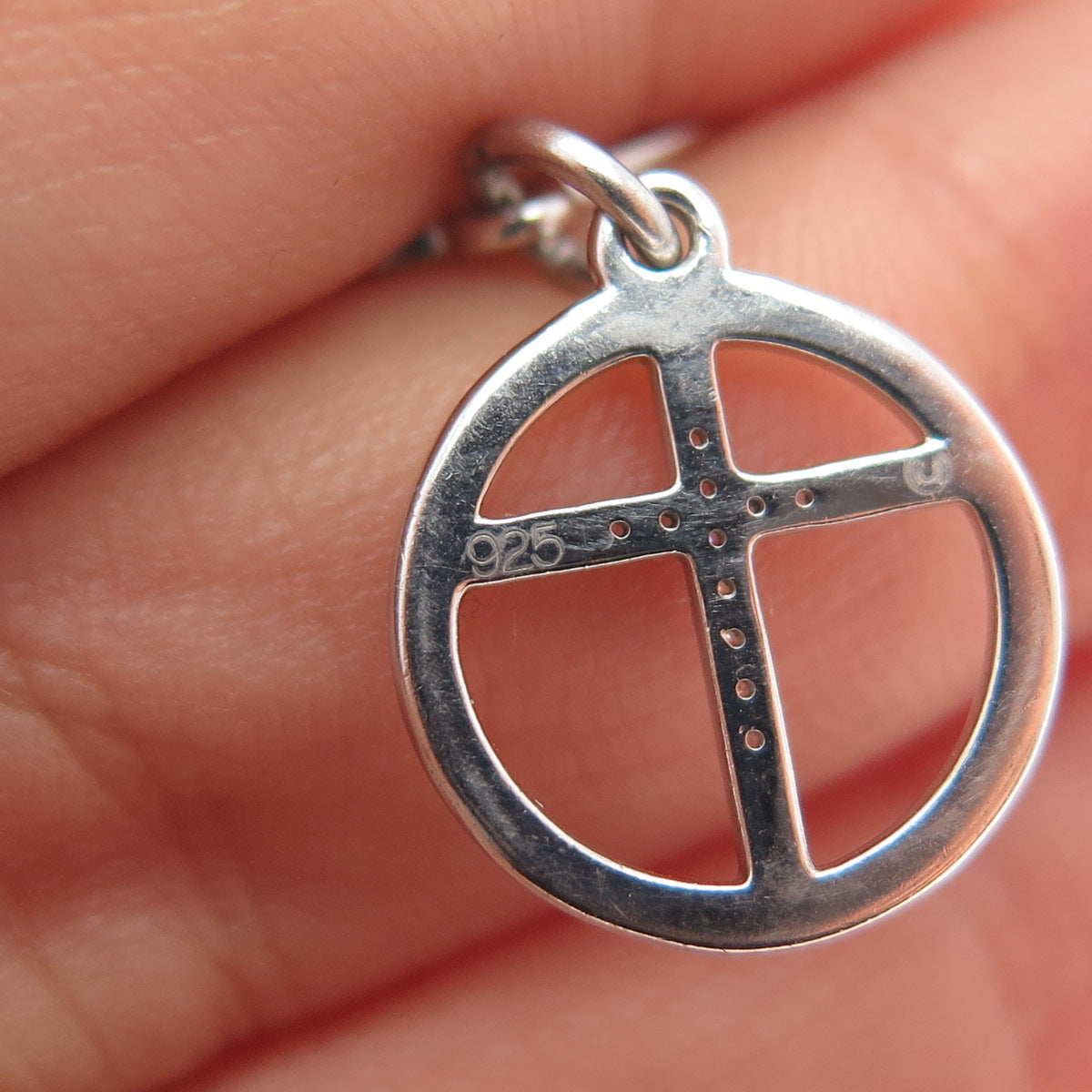 925 Sterling Silver Round-Cut C Z Shh! Faith Cross Minimalist Charm Pendant