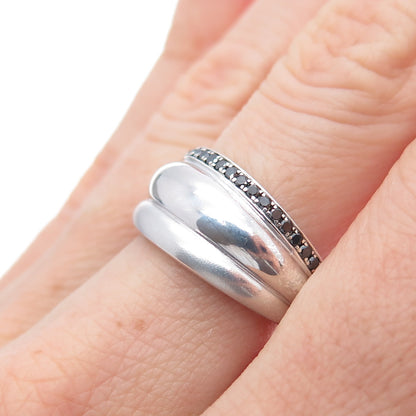 925 Sterling Silver Vintage BMD Real Round-Cut Black Spinel Ring Size 6.5
